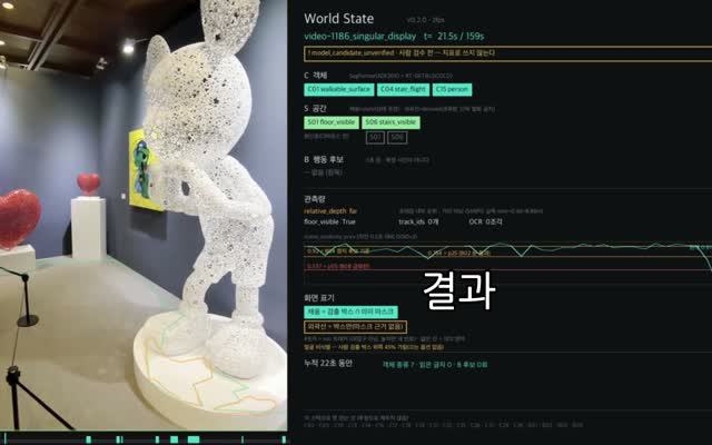 조각 작품을 인식하고 상태를 표시한 화면.